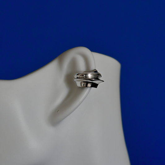 LAMES stainless steel ear cuffs in silver on ear - ALOGAN