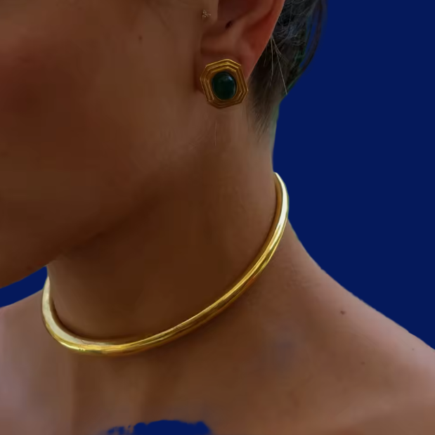 CLIMAT stainless steel elegant fashion necklace in gold on neck - Alogan